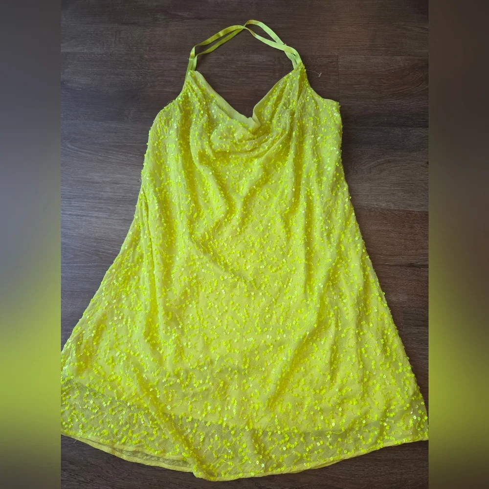 Show Me Your MuMu Lime Green Sequin Cowl Neck Mini Dress - Picture 12 of 16